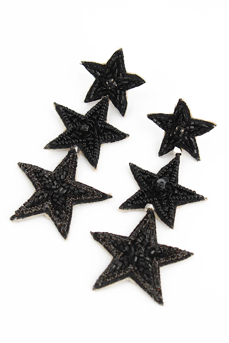 black triple star earrings