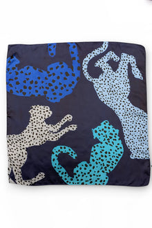 Cheetah Square Silk Touch Scarf - Blue