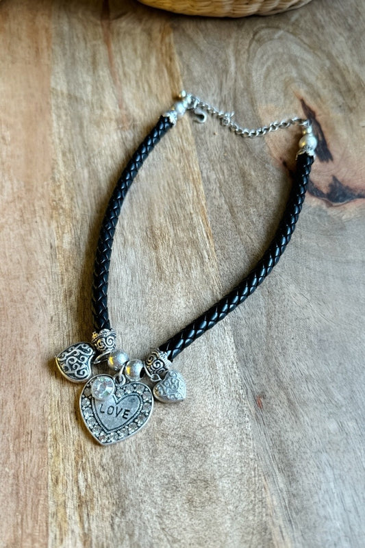 braided necklace with love pendants 