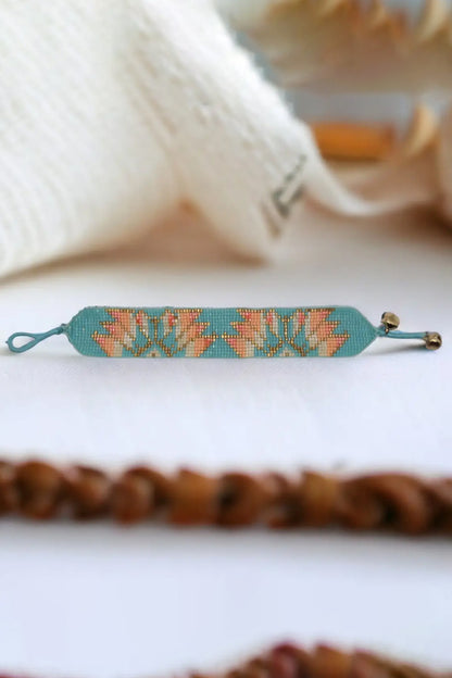Aqua & Peach Lotus Leaf Beaded Bracelet