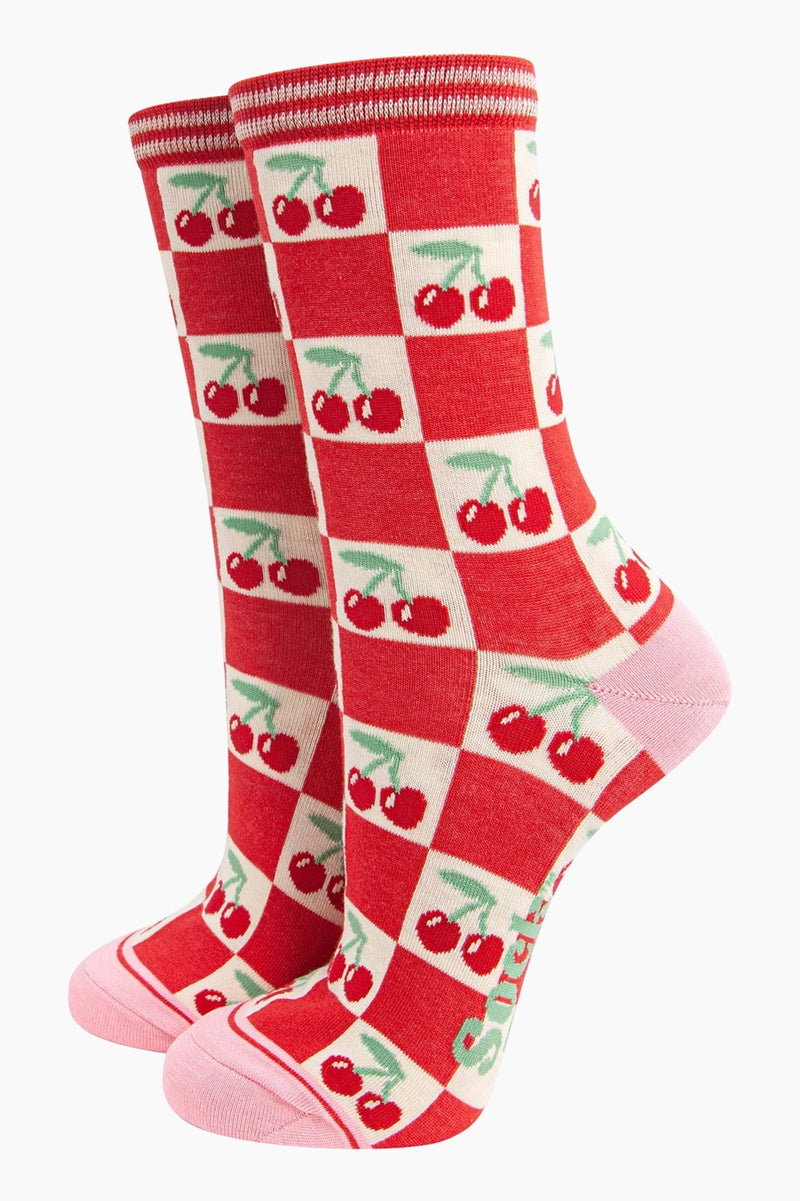 Bamboo Socks - Cherry Squares