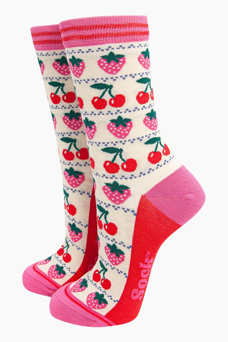 Bamboo Socks - Strawberry Cherry Fair Isle