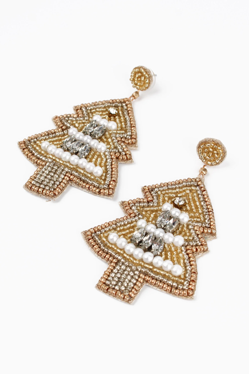 My Doris Outlet Gold & Pearl Christmas Tree Earrings
