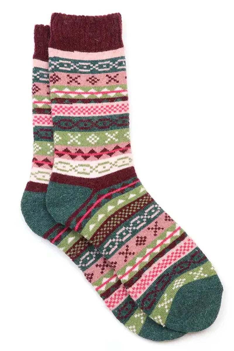 Multi-Pattern Stripe Socks - Green & Pink Mix