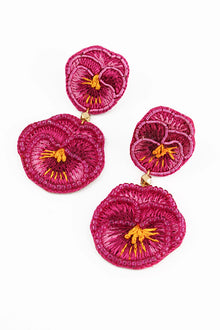 My Doris Double Dark Pink Pansy Beaded Flower Earrings