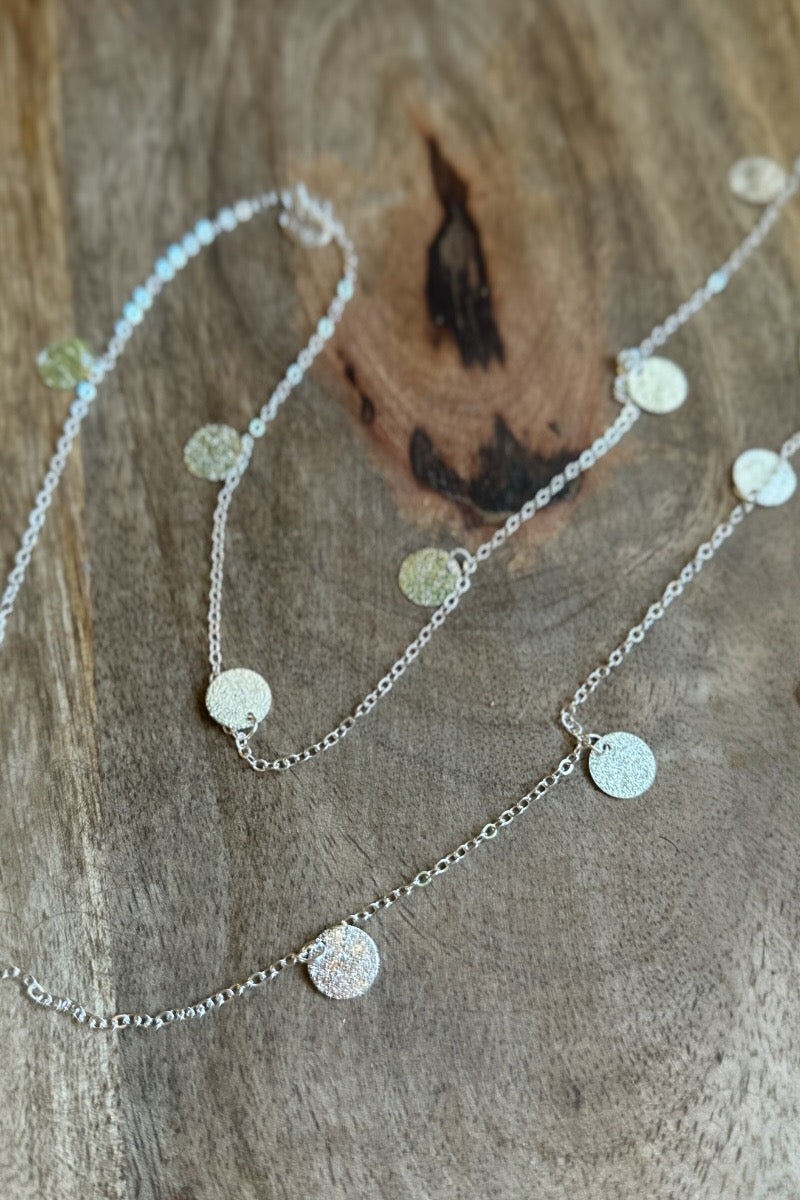 Hammered Disc Long Chain Necklace