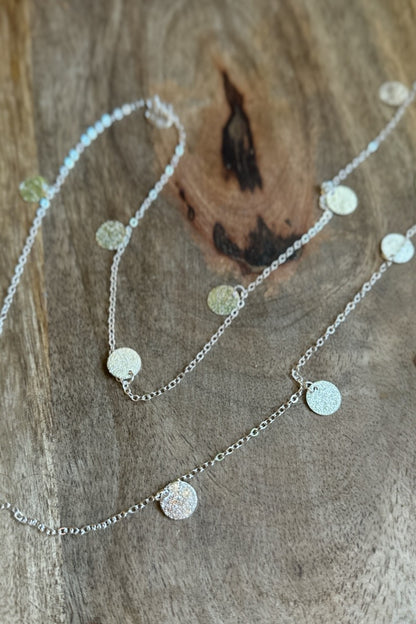 Hammered Disc Long Chain Necklace