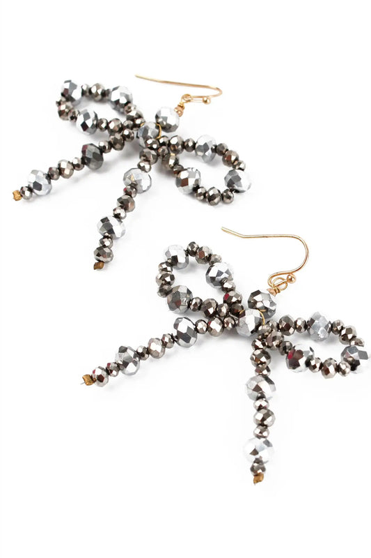 My Doris Silver Bow Beaded Earrings