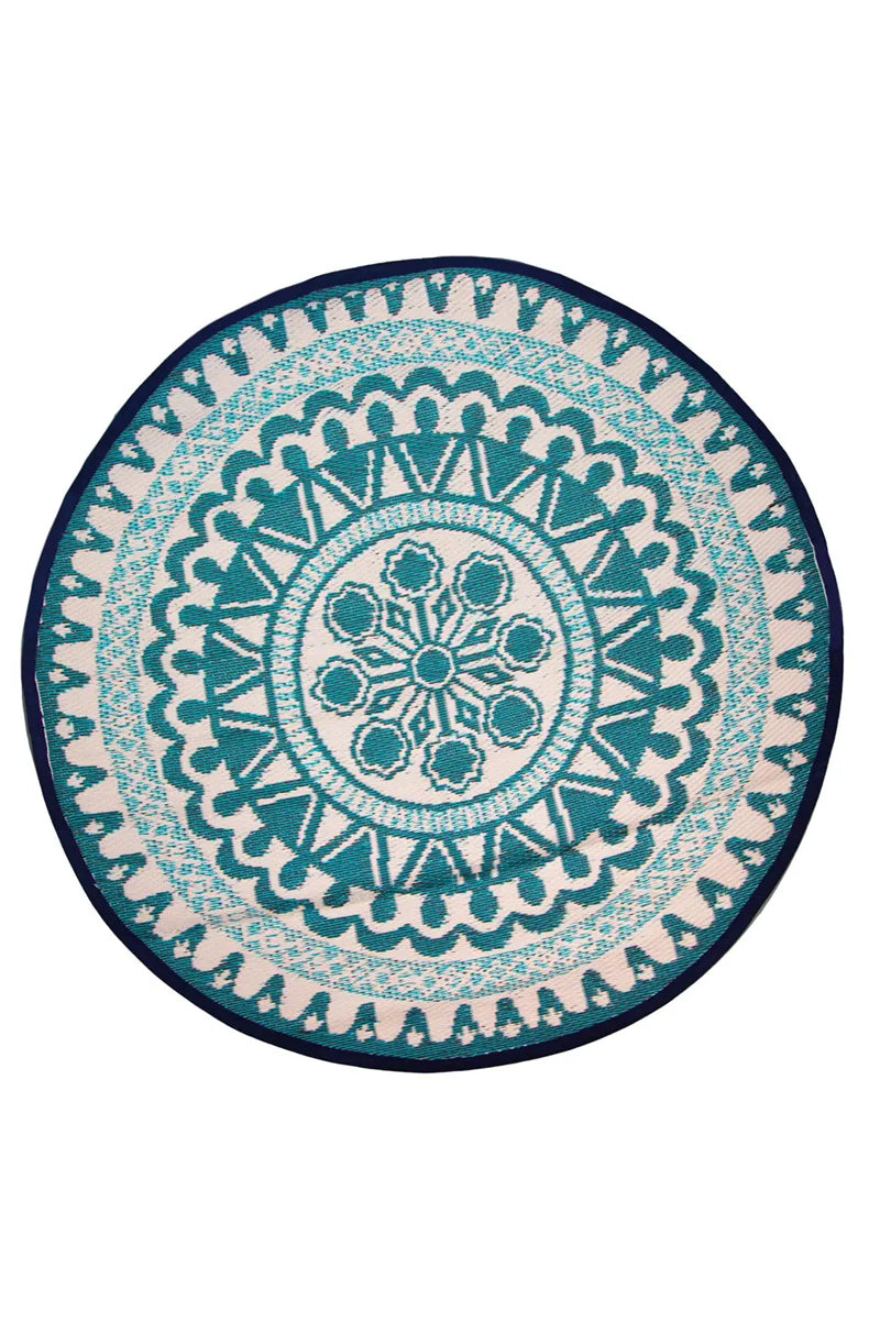 Moroccan Souk Blue Round Outdoor Rug