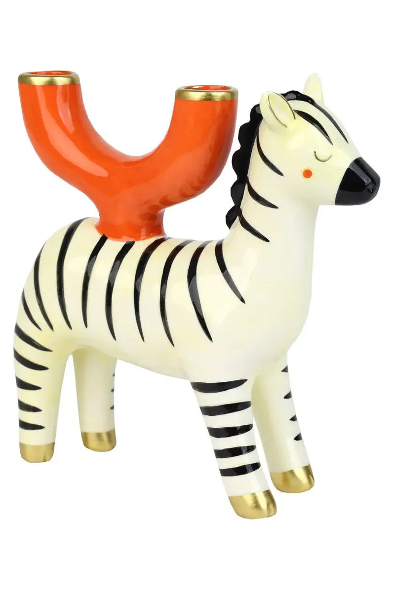Hand-Painted Zebra Ceramic Candle Holder