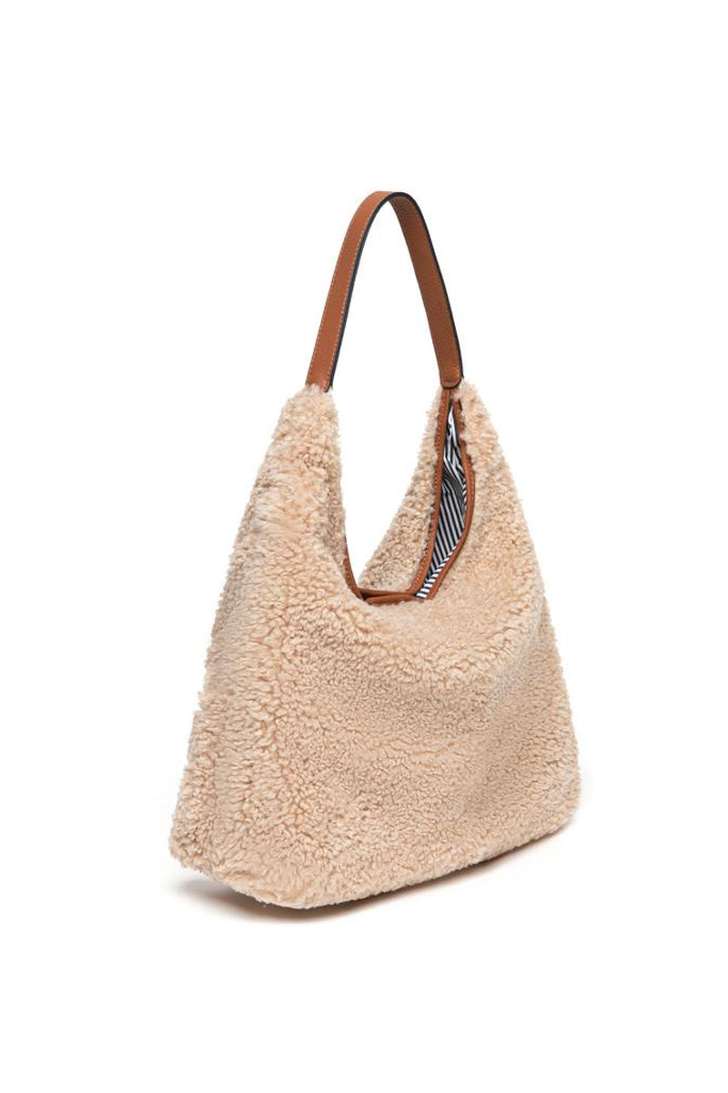 faux shearling shoulder bag
