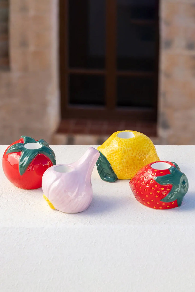 Hand-Painted Strawberry Ceramic Candle Holder