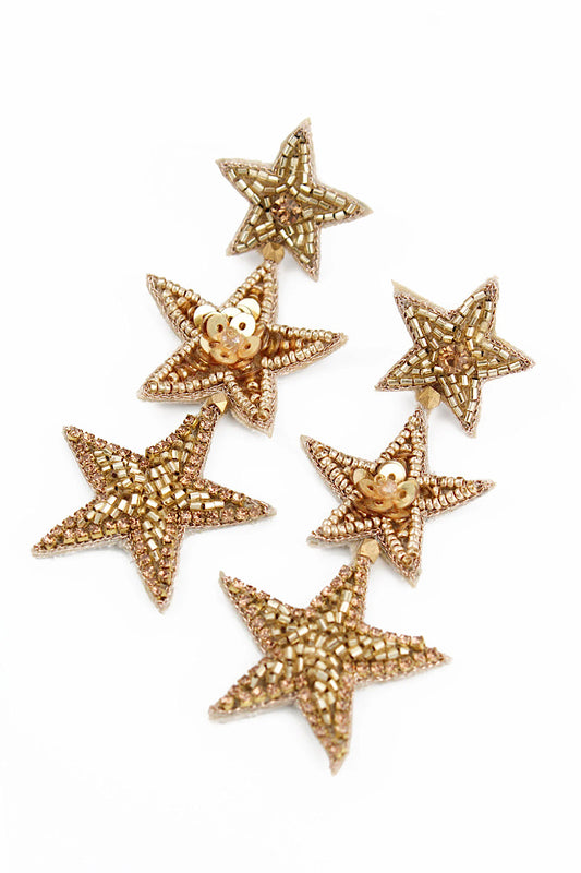 gold triple star earrings