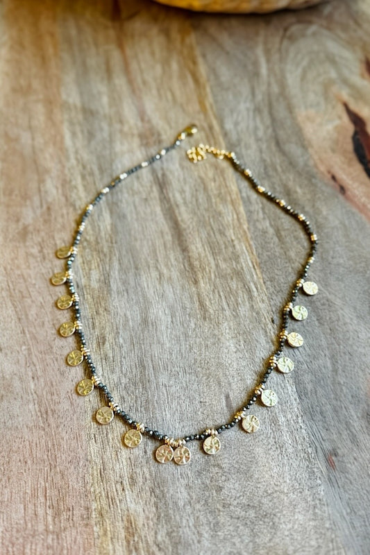 gold disc beaded necklace 