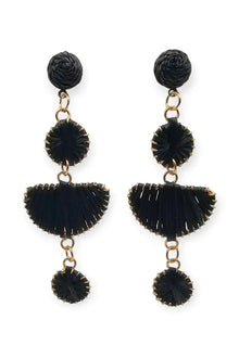 black raffia half moon drop earrings