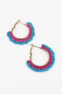 My Doris Blue & PInk Beaded Hoop Earring