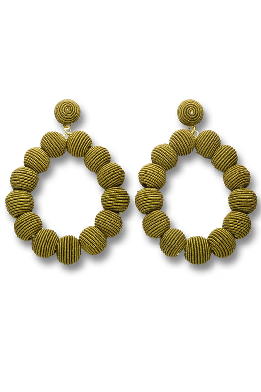 Narratives The Lines Cotton Woven Ball Oval Earrings - Khaki