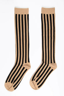 Knee High Glitter Socks - Black/Gold, Stripe