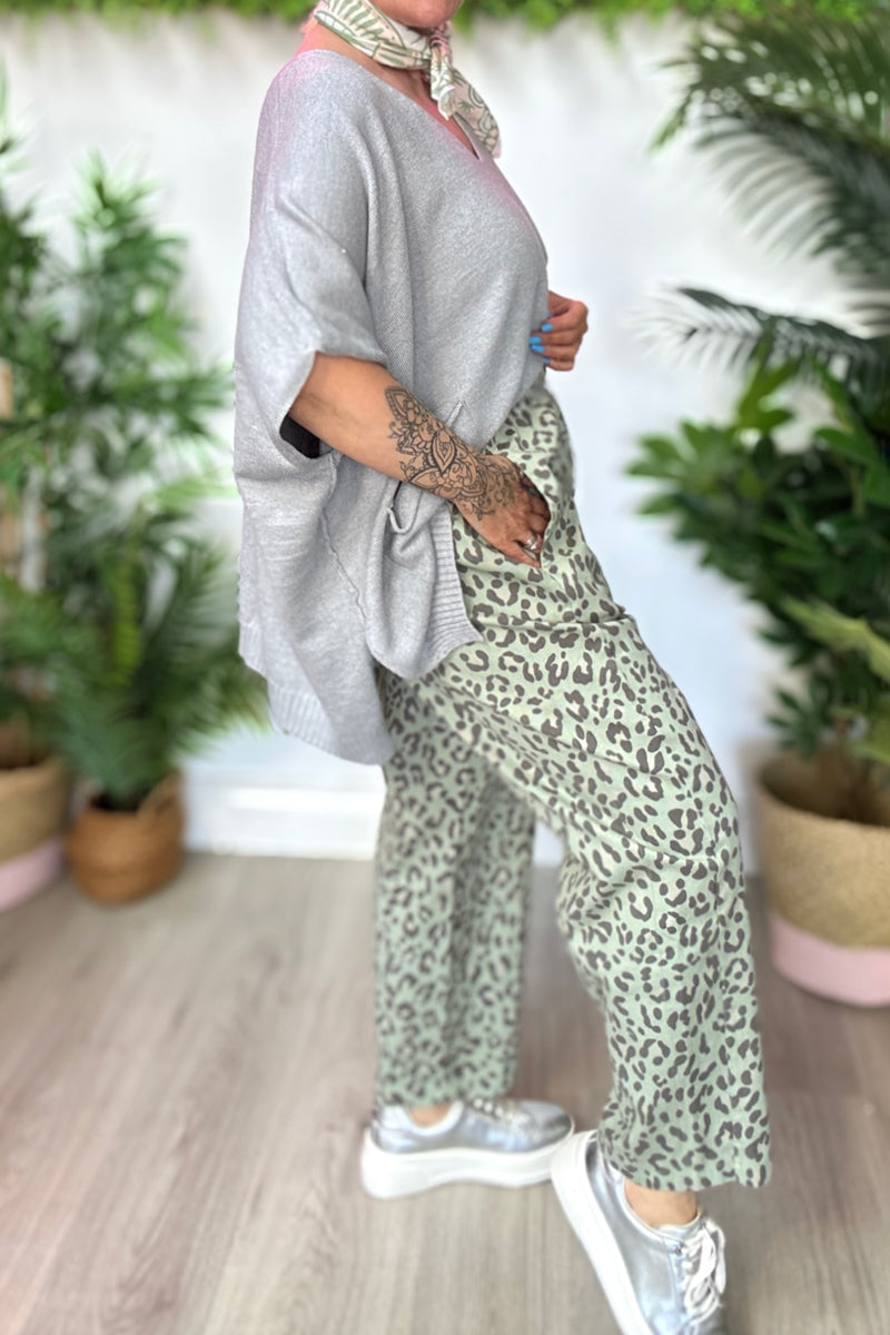 Cotton Barrel Leg Trousers- Leopard Print