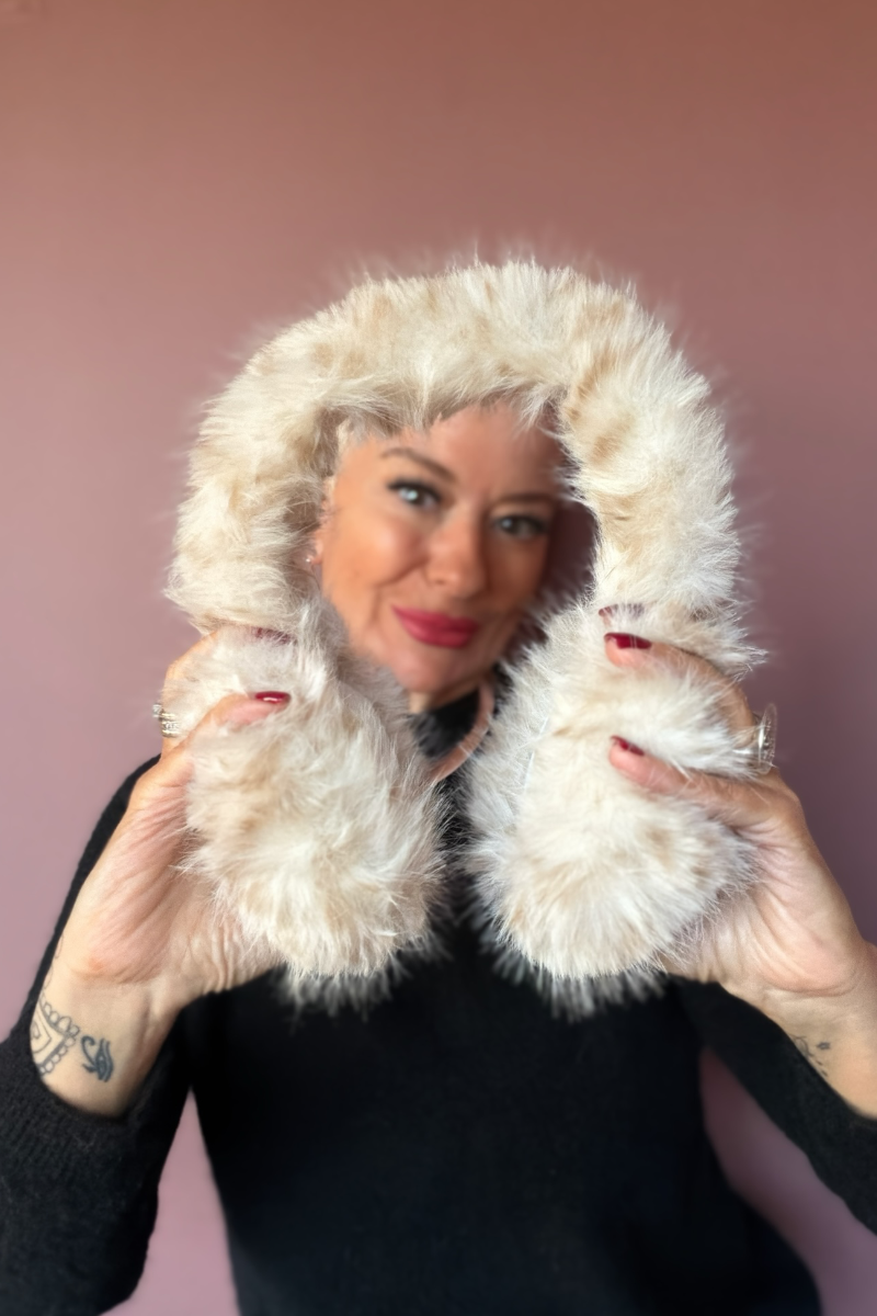Faux Fur Muffalettas - Snow Leopard