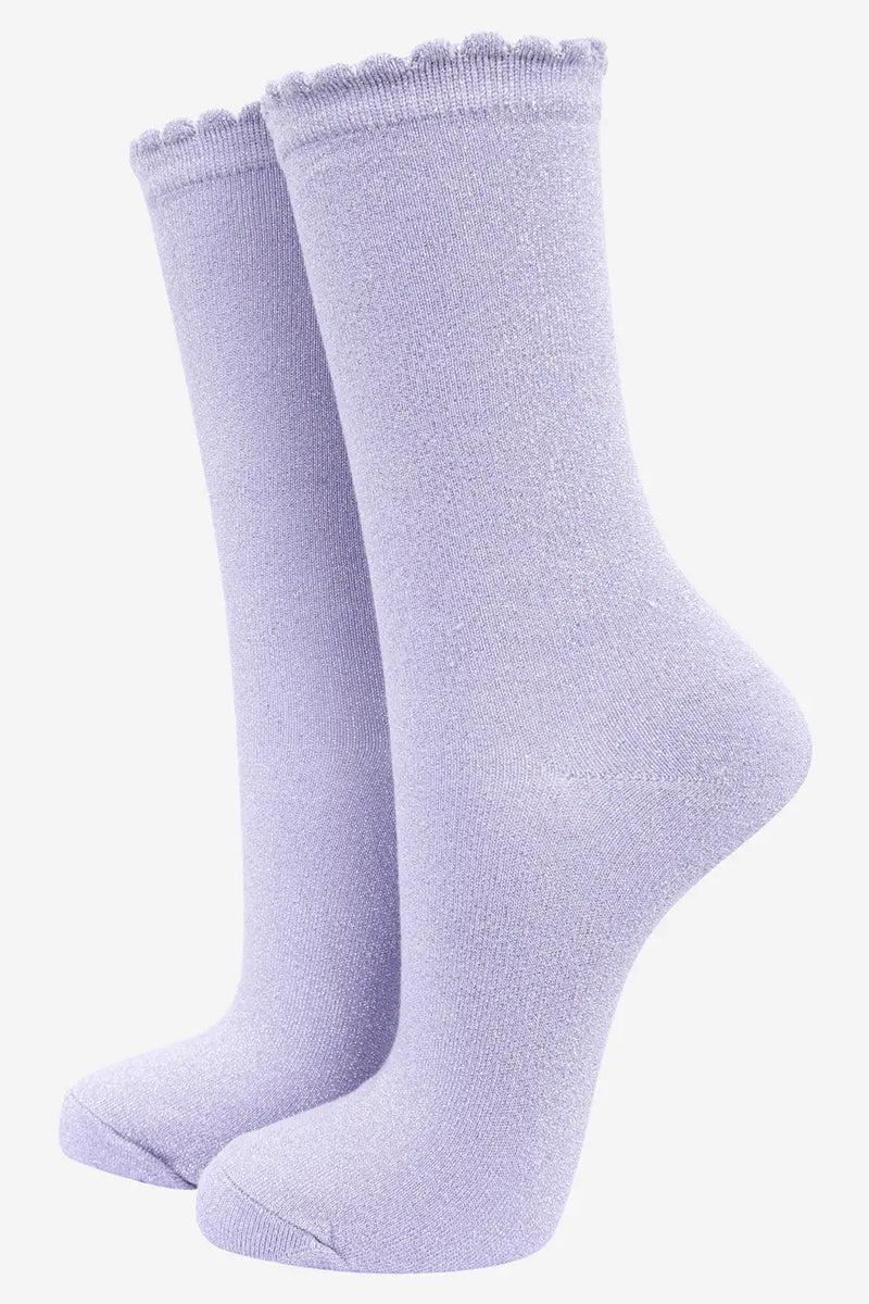 All Over Glitter Sock With Scalloped Cuff