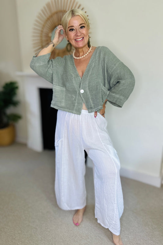 Mina Linen Barrel leg Trousers