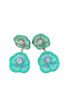 My Doris Double Mint Pansy Beaded Flower Earrings