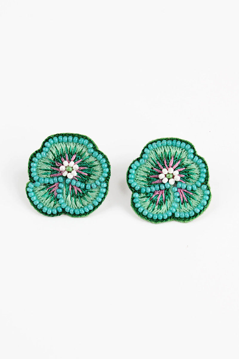 My Doris Mint Pansy Beaded Studs