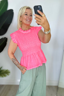 Roxy Shirred Short Sleeve Top