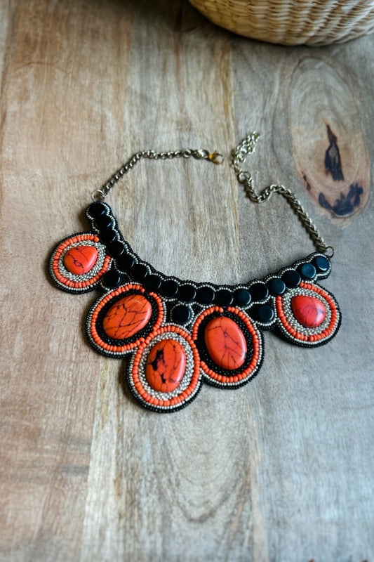 orange black beaded necklace 