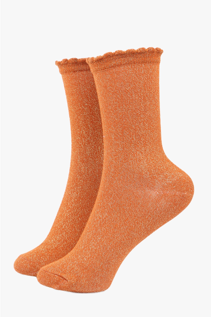 All Over Glitter Sock With Scalloped Cuff