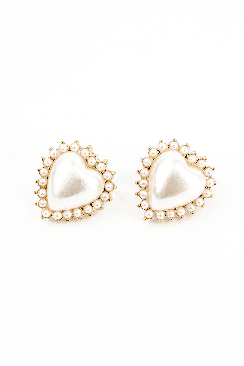 pearl heart stud earrings