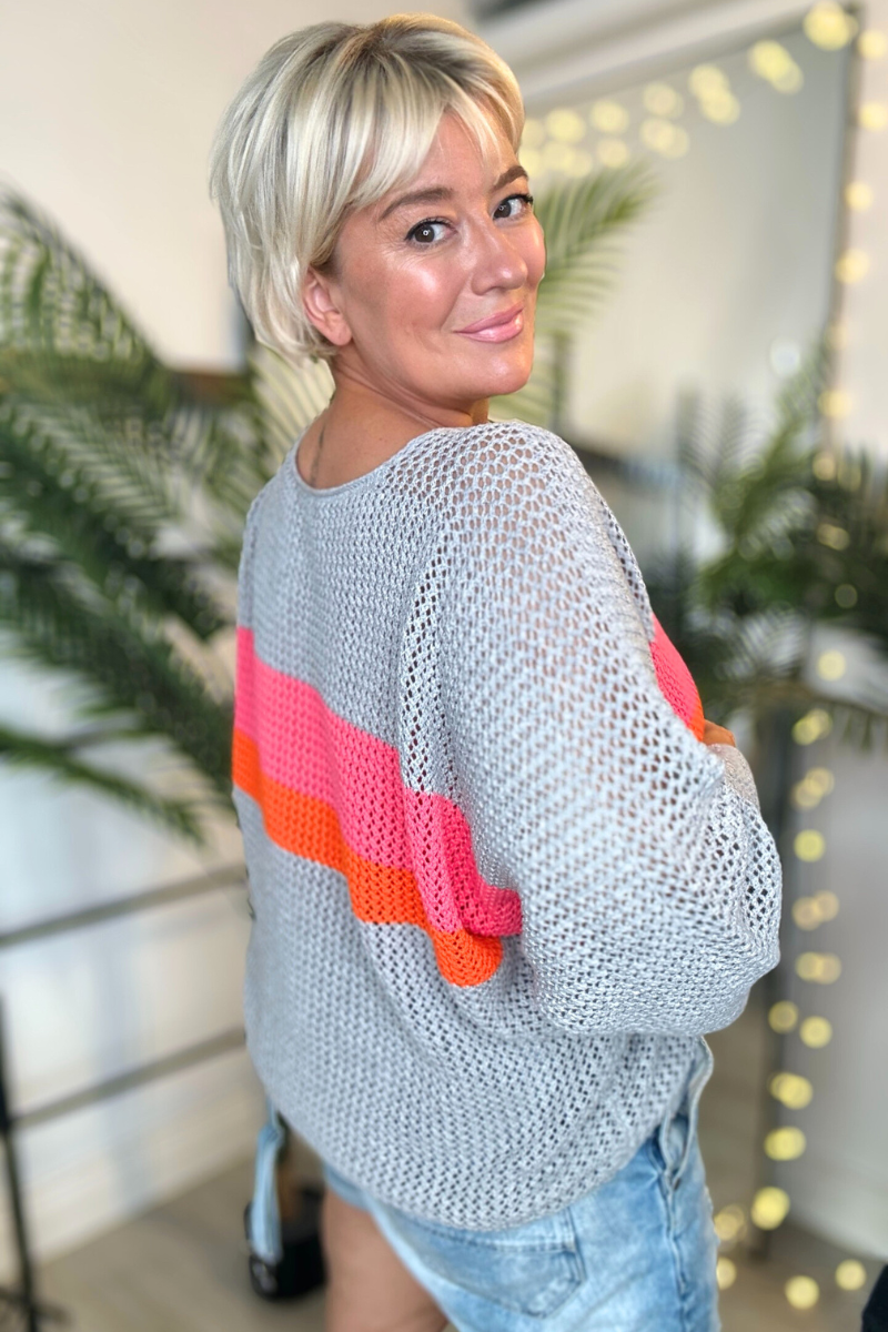 Grey Open Knit Jumper Leila Loves