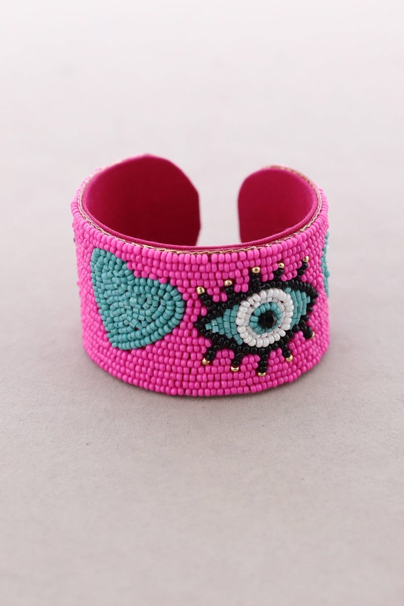 Adjustable Beaded Eye Bracelet - Pink