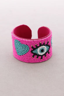 Adjustable Beaded Eye Bracelet - Pink
