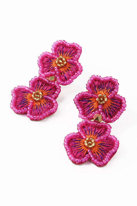 My Doris Fuschia Pansy Double Drop Earrings