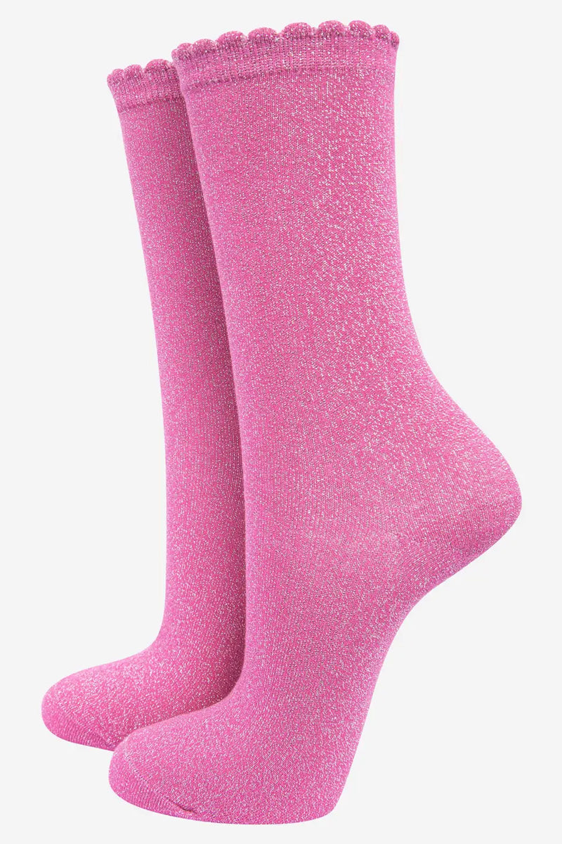 All Over Glitter Sock With Scalloped Cuff