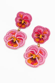 My Doris Double Pink Pansy Beaded Flower Earrings