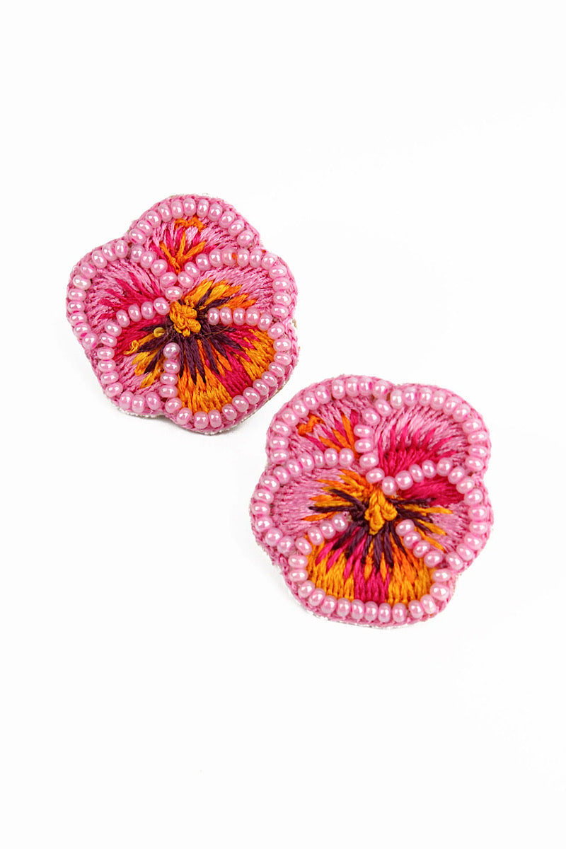 My Doris Pink Pansy Beaded Studs