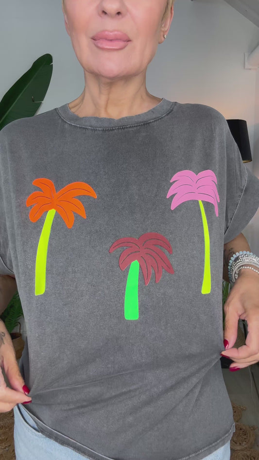 Acid Wash T-Shirt - Neon Palms