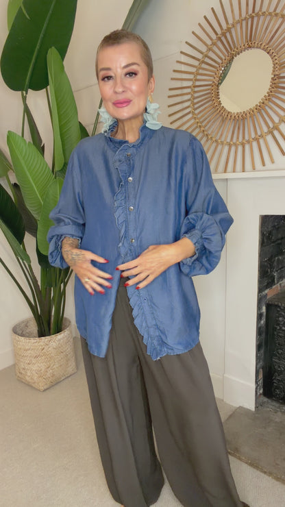 Soft Ruffle Denim Shirt