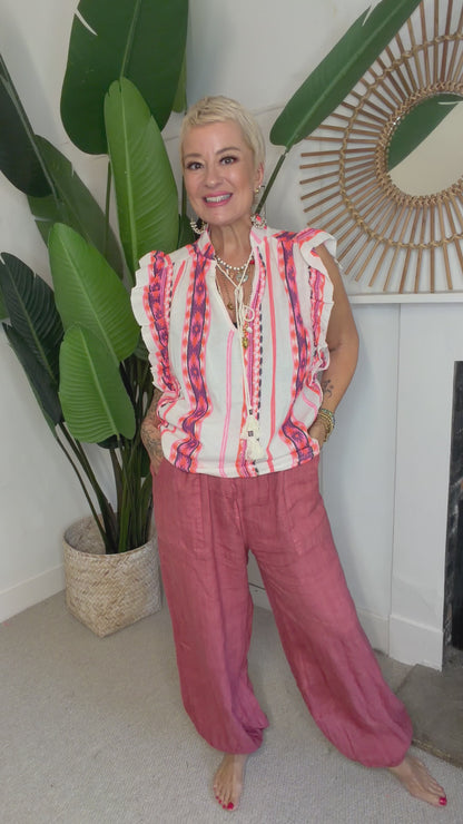 Embroidered Tassel Tie Top