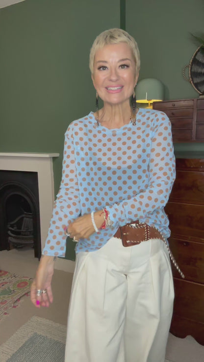 Polka Dot Print Mesh Top