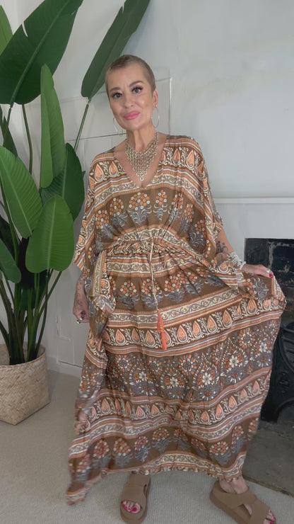 Vintage Indian Silk Floral Maxi Dress