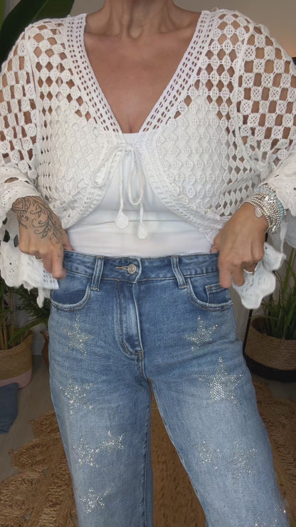 Star Embellished Barrel Leg Jeans