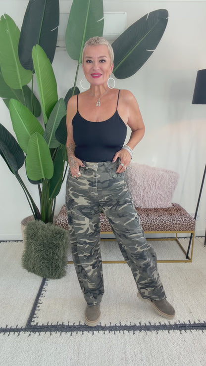 PRE - ORDER Camo Barrel Leg Jeans