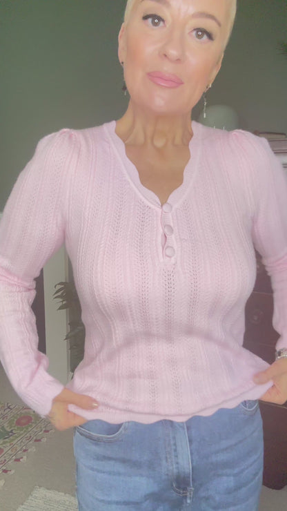 Soft Stretch Ribbed Knit Henley Top