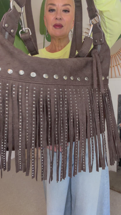 Fringe & Stud Shoulder Bag