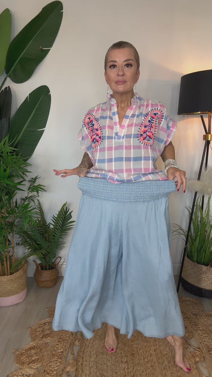 Cropped Denim Palazzo Pants