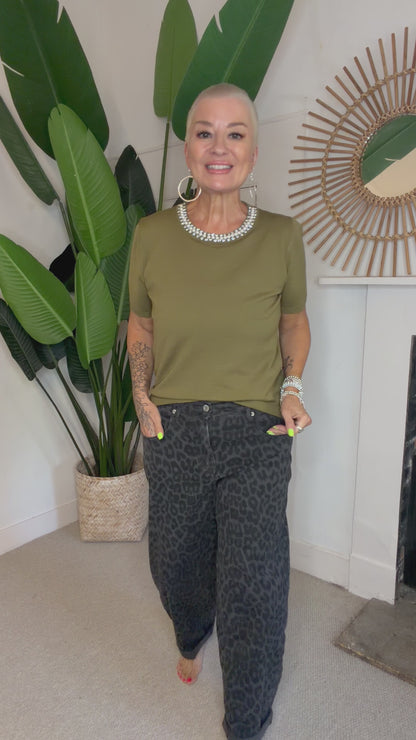 Leopard Print Barrel Leg Jeans